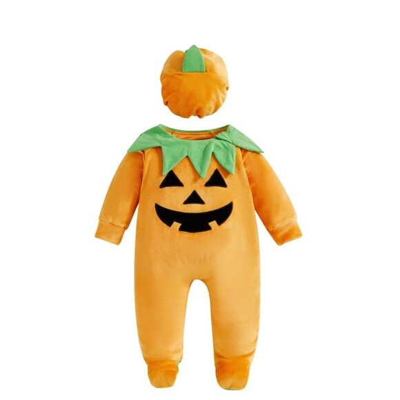Jack-o-Lantern Baby Velour Halloween Romper Jumpsuit Costume - Picture 1 of 7